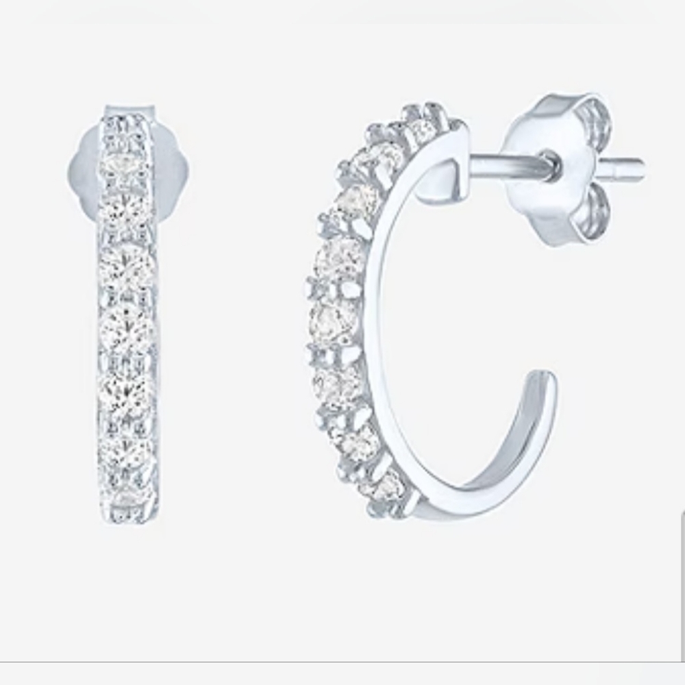 White Sapphire Hoop Earrings in Sterling Silver